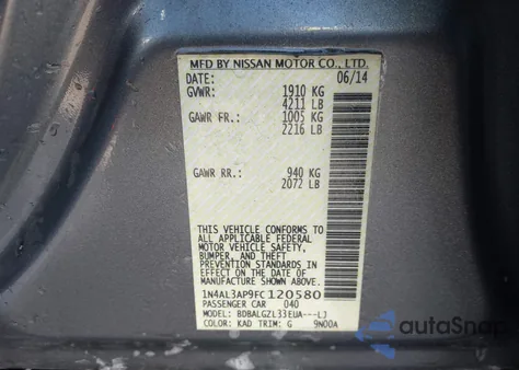 2015 Nissan Altima 2.5 z USA, uszkodzony, nr VIN 1N4AL3AP9FC120580